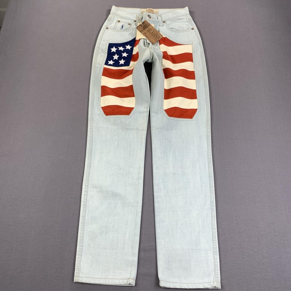 Jeckerson Jeans EU 42 / 16Y‎ Light Wash Straight American Flag Patch Italy 28x32
